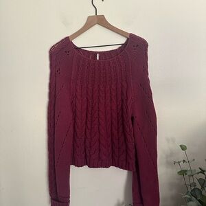 Free People Sandre Pullover cable-knit sweater Dreamy Mulberry Womens Large NWOT